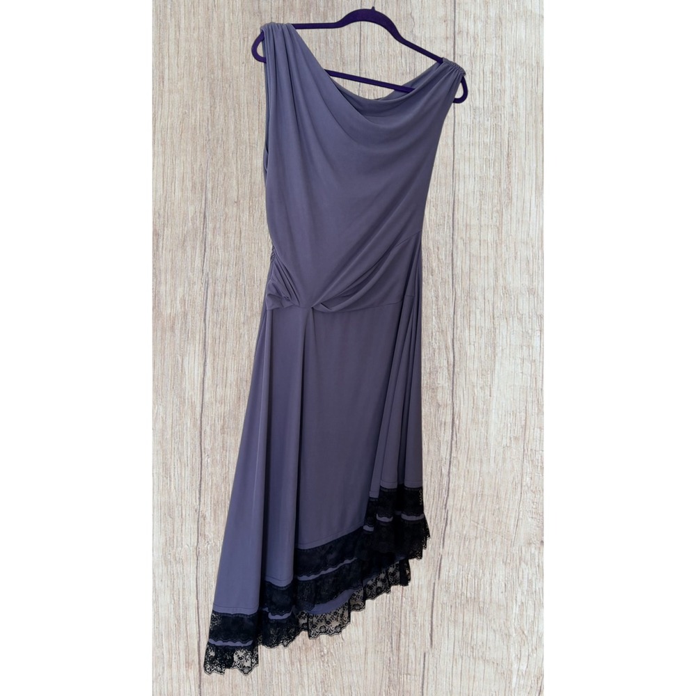 Free People Asymmetrical Lace Trim Cowl Neck Midi Dress Purple, Medium